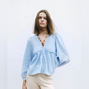 Zara W’s Blue Peplum Blouse, Size S